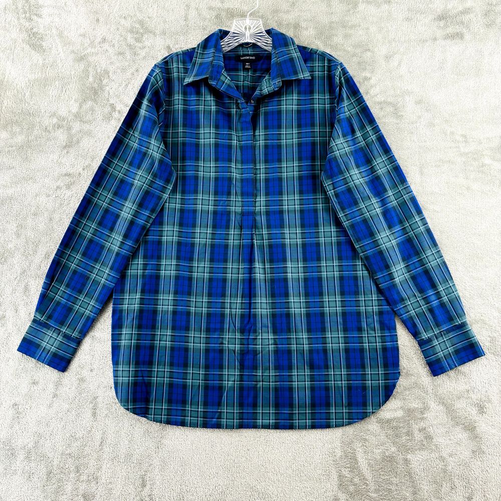 Land's End No Iron Supima Tunic Top Womens 10T Tall MacCallum Tartan Long Sleeve